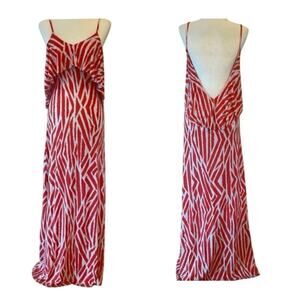 5/48 Red Coral Ruffle Open-Back Soft Jersey Beachy Maxi Dress Stretchy - Sz XS